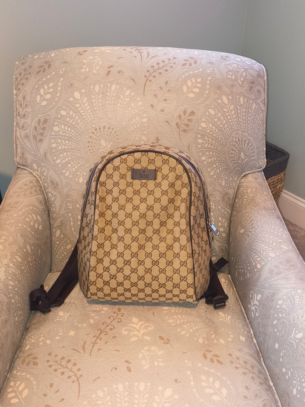 Gucci Brown GG Supreme Canvas Backpack with Dark Brown Trim